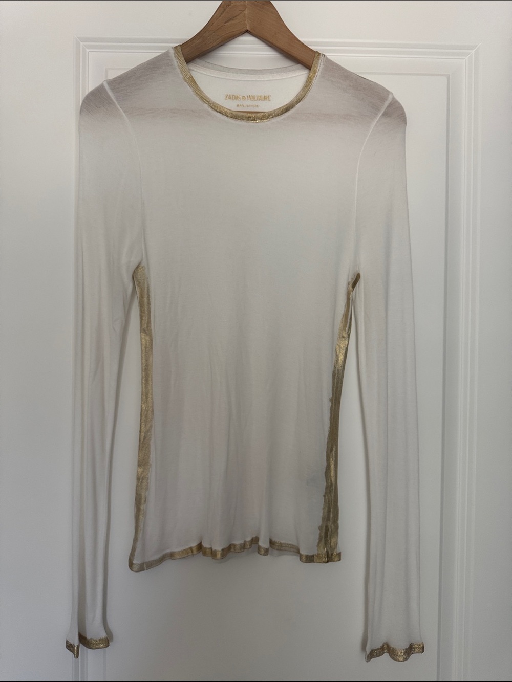 Zadig & Voltaire Gray Long Sleeve Metallic Trim Tee Top Lightweight Size S
